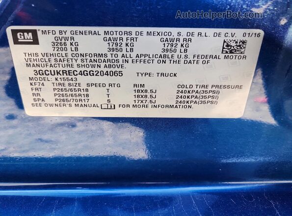 3GCUKREC4GG204065 2016 CHEVROLET SILVERADO Blue Engine compartment view