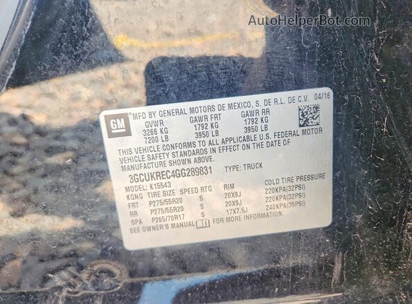 3GCUKREC4GG289831 2016 CHEVROLET SILVERADO Black Вид підкапотного простору