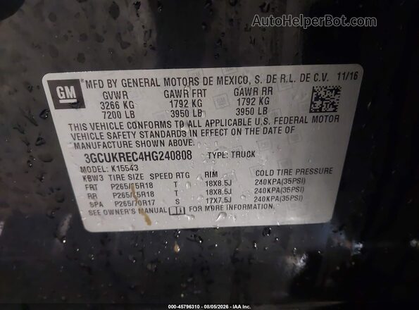3GCUKREC4HG240808 2017 CHEVROLET SILVERADO Black ძრავის განყოფილების ხედი