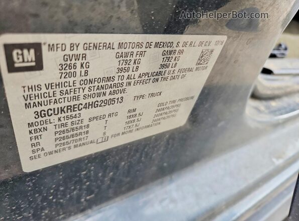3GCUKREC4HG290513 2017 CHEVROLET SILVERADO Green Вид наклейки з VIN-кодом