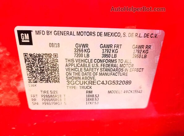 3GCUKREC4JG532089 2018 CHEVROLET SILVERADO Red Вид підкапотного простору