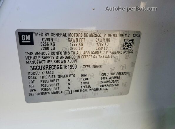 3GCUKREC5GG161999 2016 CHEVROLET SILVERADO Белый Вид подкапотного пространства