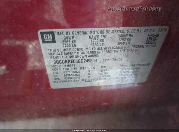 3GCUKREC5GG249564 2016 CHEVROLET SILVERADO Бордовый Вид подкапотного пространства