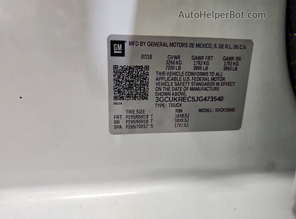 3GCUKREC5JG473540 2018 CHEVROLET SILVERADO White Շարժիչի բաժամունքի տեսք