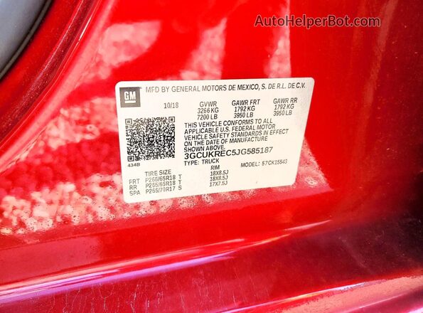 3GCUKREC5JG585187 2018 CHEVROLET SILVERADO Red Вид підкапотного простору
