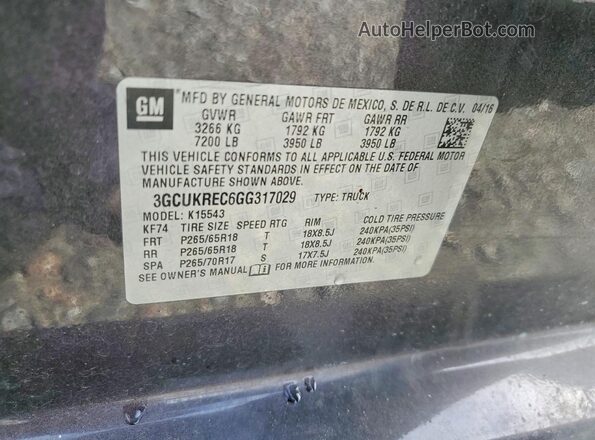 3GCUKREC6GG317029 2016 CHEVROLET SILVERADO Charcoal ძრავის განყოფილების ხედი