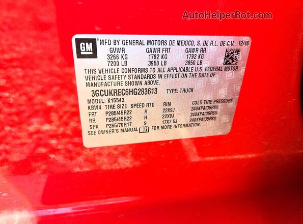 3GCUKREC6HG283613 2017 CHEVROLET SILVERADO Red VIN կոդի պիտակի տեսք