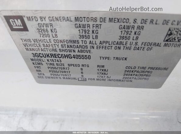 3GCUKREC6HG405550 2017 CHEVROLET SILVERADO White Widok komory silnika