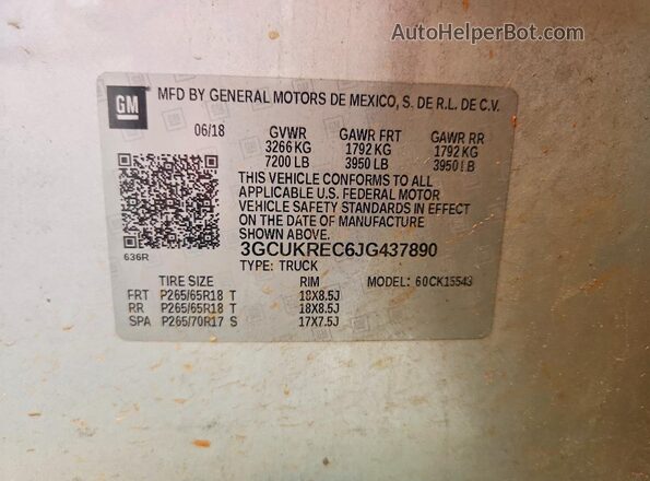 3GCUKREC6JG437890 2018 CHEVROLET SILVERADO Silver Вид підкапотного простору