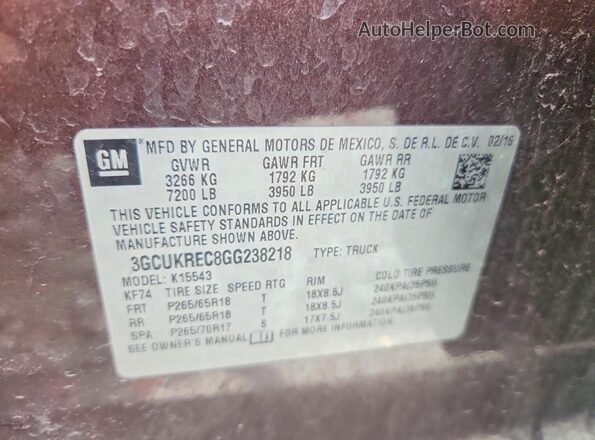 3GCUKREC8GG238218 2016 CHEVROLET SILVERADO Purple Vista del compartimento del motor