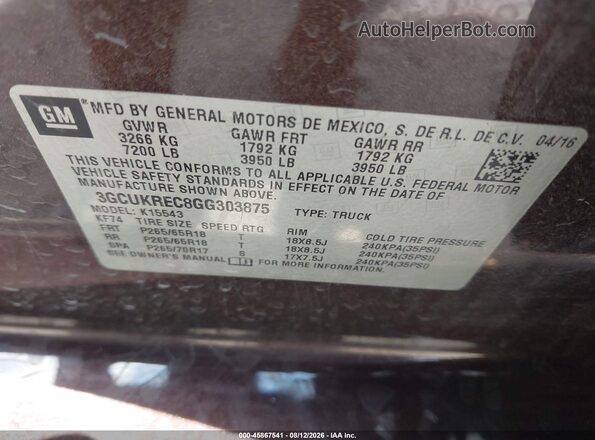 3GCUKREC8GG303875 2016 CHEVROLET SILVERADO Burgundy Շարժիչի բաժամունքի տեսք