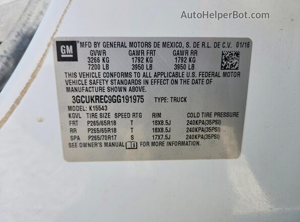 3GCUKREC9GG191975 2016 CHEVROLET SILVERADO Белый Вид подкапотного пространства