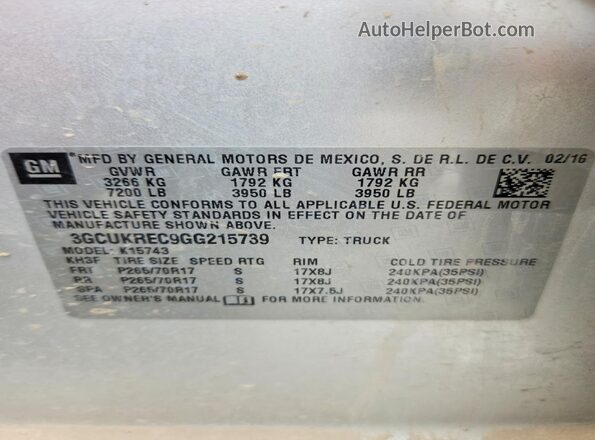 3GCUKREC9GG215739 2016 CHEVROLET SILVERADO Silver Widok komory silnika