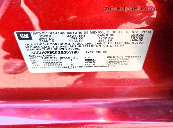 3GCUKREC9GG361798 2016 CHEVROLET SILVERADO Burgundy Շարժիչի բաժամունքի տեսք