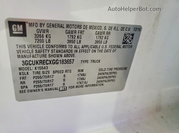 3GCUKRECXGG183657 2016 CHEVROLET SILVERADO White Widok komory silnika