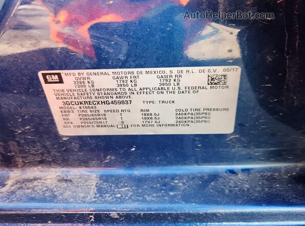 3GCUKRECXHG459837 2017 CHEVROLET SILVERADO Blue Widok komory silnika