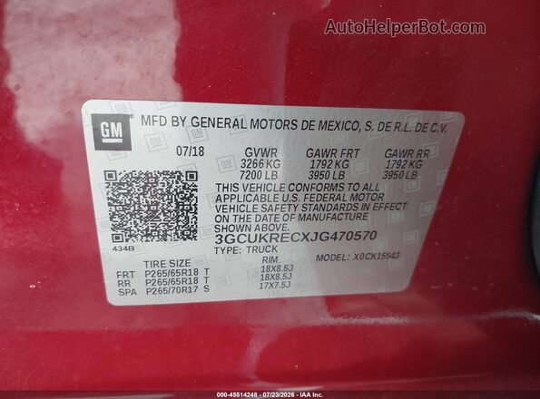 3GCUKRECXJG470570 2018 CHEVROLET SILVERADO Burgundy ძრავის განყოფილების ხედი