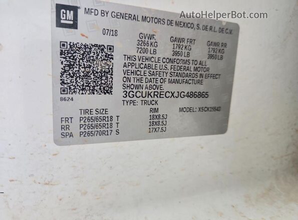 3GCUKRECXJG486865 2018 CHEVROLET SILVERADO White Вид підкапотного простору