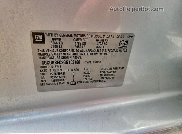 3GCUKSEC2GG102108 2016 CHEVROLET SILVERADO Silver ძრავის განყოფილების ხედი