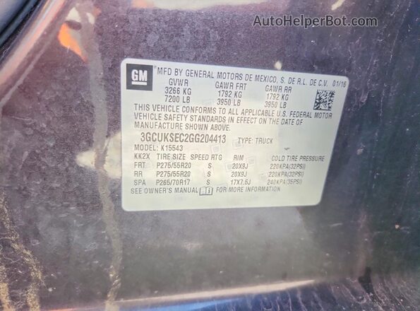 3GCUKSEC2GG204413 2016 CHEVROLET SILVERADO Charcoal VIN sticker view