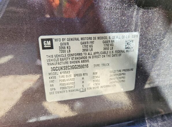 3GCUKSEC3GG259016 2016 CHEVROLET SILVERADO Gray Widok komory silnika