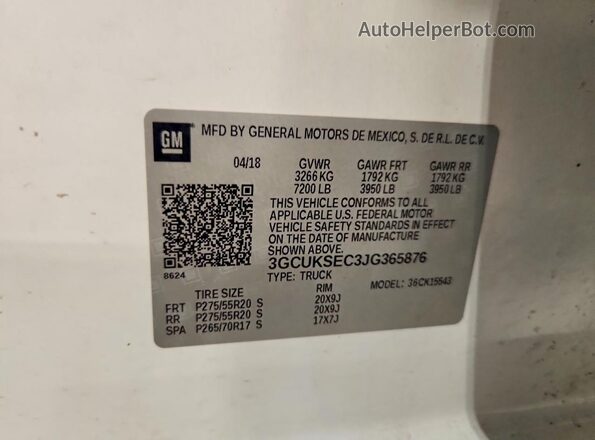 3GCUKSEC3JG365876 2018 CHEVROLET SILVERADO White Շարժիչի բաժամունքի տեսք