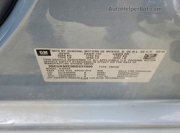 3GCUKSEC9GG237800 2016 CHEVROLET SILVERADO Blue ძრავის განყოფილების ხედი