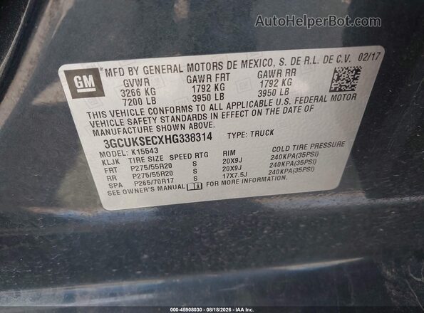3GCUKSECXHG338314 2017 CHEVROLET SILVERADO Gray Շարժիչի բաժամունքի տեսք