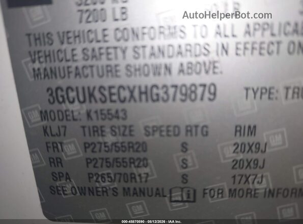 3GCUKSECXHG379879 2017 CHEVROLET SILVERADO White Widok komory silnika