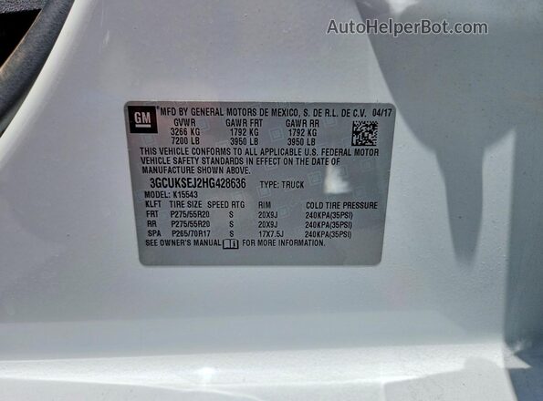 3GCUKSEJ2HG428636 2017 CHEVROLET SILVERADO White Вид підкапотного простору