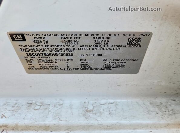 3GCUKTEJ5HG459529 2017 CHEVROLET SILVERADO White Вид підкапотного простору