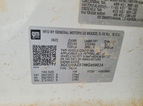 3GCUYAEF7MG459024 2021 CHEVROLET SILVERADO Белый Вид подкапотного пространства