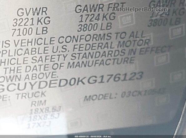 3GCUYDED0KG176123 2019 CHEVROLET SILVERADO Black Widok komory silnika