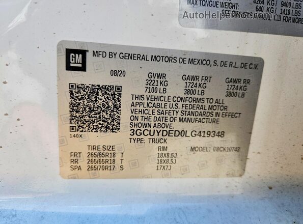 3GCUYDED0LG419348 2020 CHEVROLET SILVERADO White Widok komory silnika