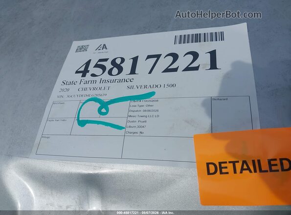 3GCUYDED4LG205639 2020 CHEVROLET SILVERADO Серебряный 