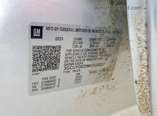 3GCUYDED5KG135227 2019 CHEVROLET SILVERADO Silver Widok komory silnika