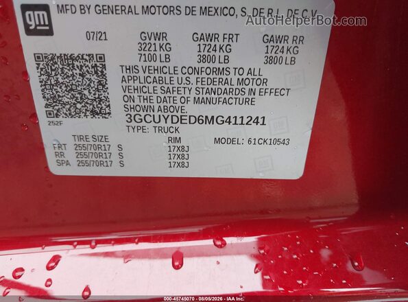 3GCUYDED6MG411241 2021 CHEVROLET SILVERADO Red Widok komory silnika