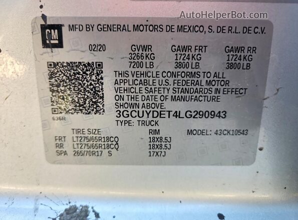 3GCUYDET4LG290943 2020 CHEVROLET SILVERADO Silver Widok komory silnika