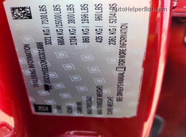 3GCUYEED2KG301886 2019 CHEVROLET SILVERADO Red ძრავის განყოფილების ხედი