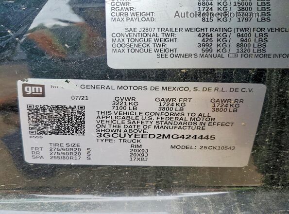 3GCUYEED2MG424445 2021 CHEVROLET SILVERADO Black ძრავის განყოფილების ხედი