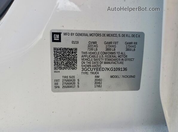 3GCUYEED7KG109136 2019 CHEVROLET SILVERADO White ძრავის განყოფილების ხედი