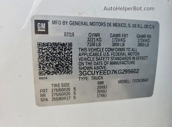 3GCUYEED7KG295602 2019 CHEVROLET SILVERADO White Engine compartment view