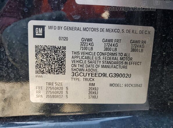 3GCUYEED9LG390020 2020 CHEVROLET SILVERADO Black VIN կոդի պիտակի տեսք