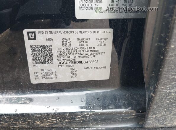 3GCUYEED9LG428698 2020 CHEVROLET SILVERADO Черный Вид подкапотного пространства