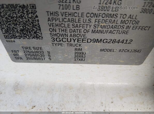 3GCUYEED9MG284412 2021 CHEVROLET SILVERADO White ძრავის განყოფილების ხედი