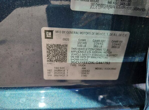 3GCUYEEDXLG447793 2020 CHEVROLET SILVERADO Charcoal VIN կոդի պիտակի տեսք