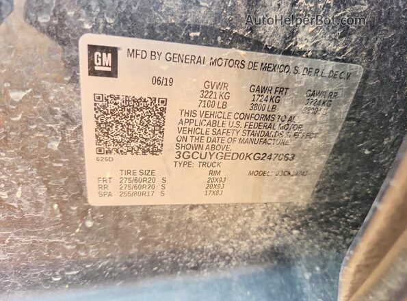 3GCUYGED0KG247063 2019 CHEVROLET SILVERADO Gray Vista del compartimento del motor