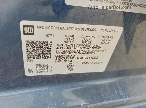 3GCUYGED2MG411092 2021 CHEVROLET SILVERADO Blue Vista del compartimento del motor