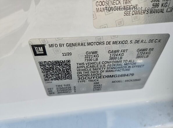 3GCUYGED9MG169479 2021 CHEVROLET SILVERADO White Vista del compartimento del motor