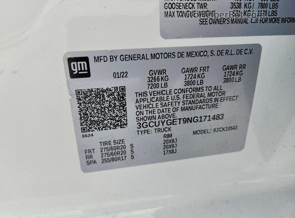 3GCUYGET9NG171483 2022 CHEVROLET SILVERADO White Widok komory silnika